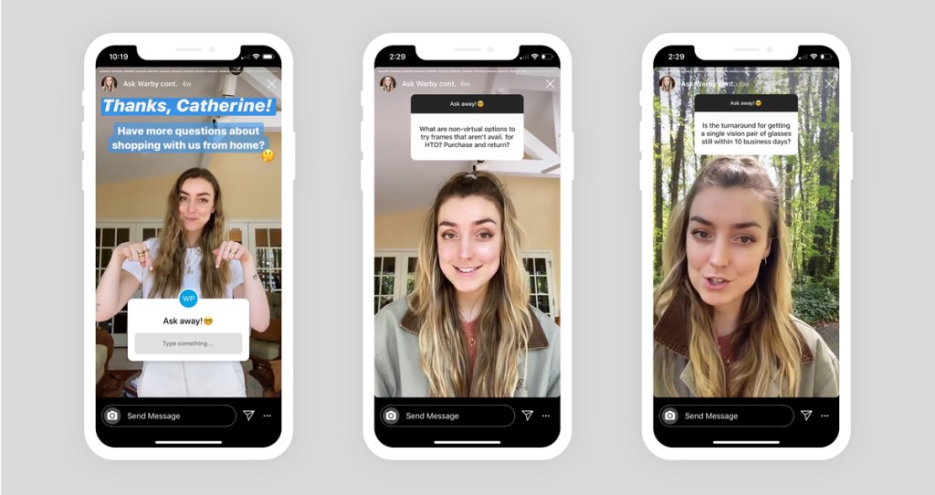 Warby Parker asks their audience for questions on Instagram